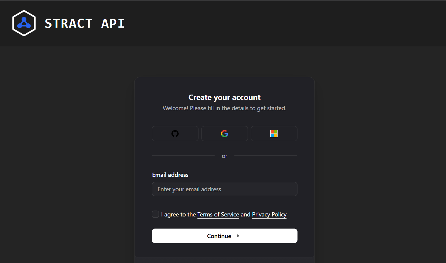 The Stract API home page after signing in, with Structs listed at the top